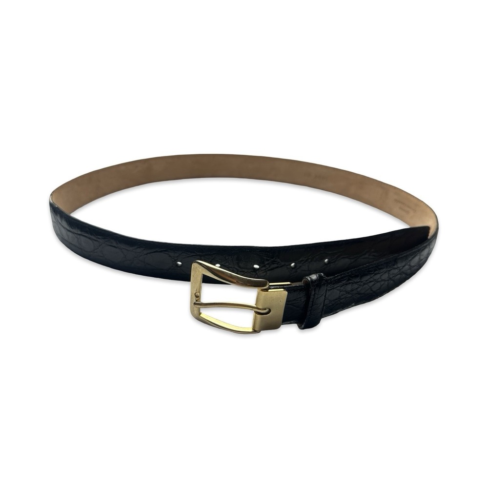 Bespoke Black Genuine Crocodile Brass Buckle 1.25 Inch Width Mens Belt 34 NWOT